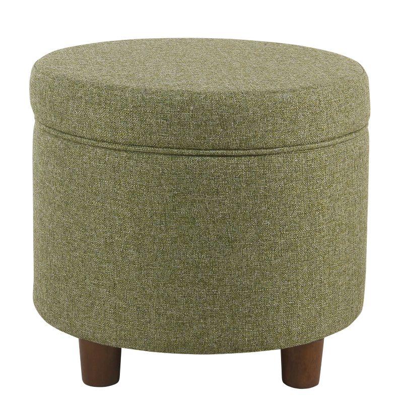 Green Tweed Round Storage Ottoman with Wood Legs