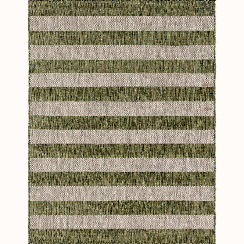 Green Stripe Easy-Care Synthetic Outdoor Area Rug 9' x 12'