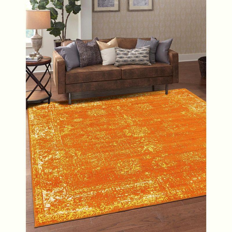 Sofia Orange Synthetic Square Reversible Area Rug