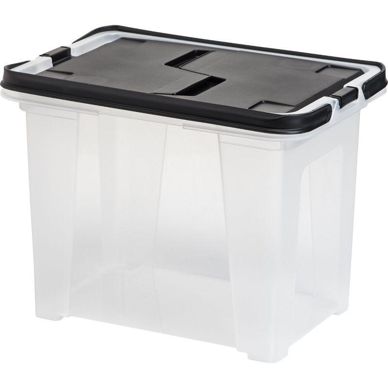 IRIS USA File Box File Organizer Plastic File Box w/ Winglid for Letter/Legal File, Clear 18 Qt. 4Pack