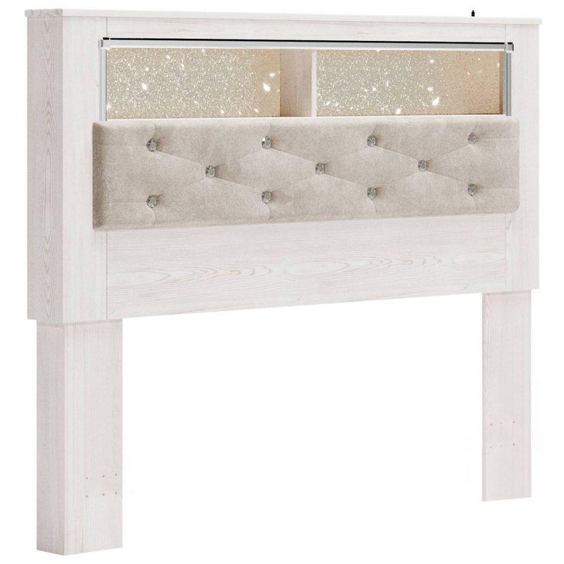 Beige Upholstered Queen Bookcase Bed with Storage