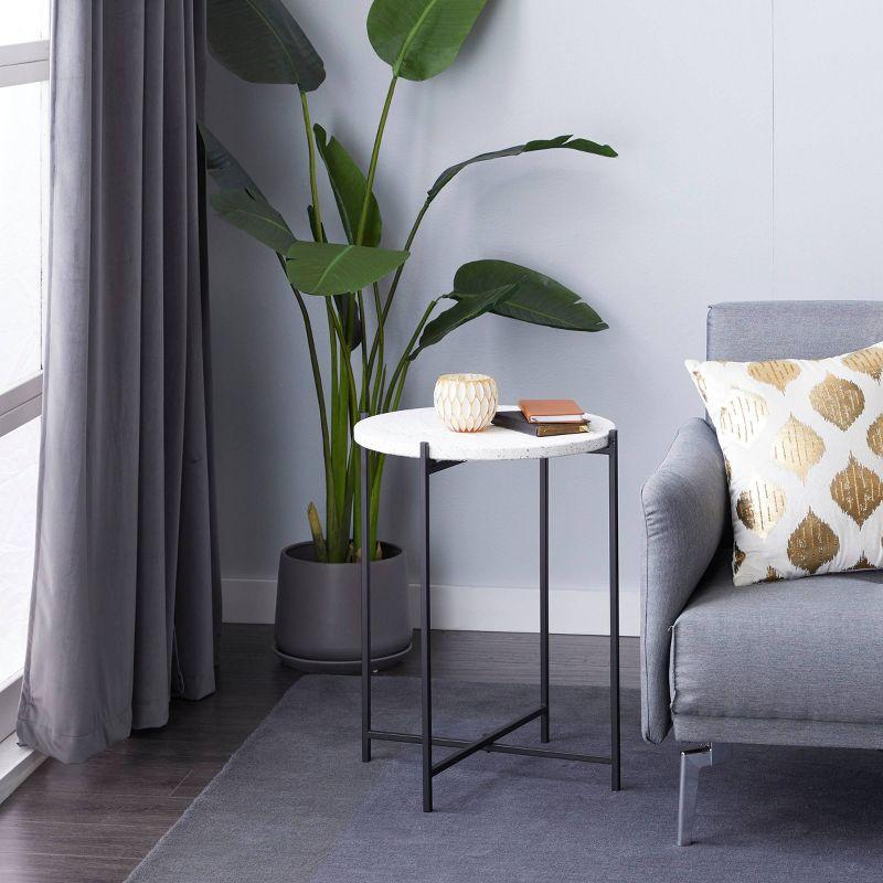 Elegant Black Terrazzo Round Accent Table with Metal Base