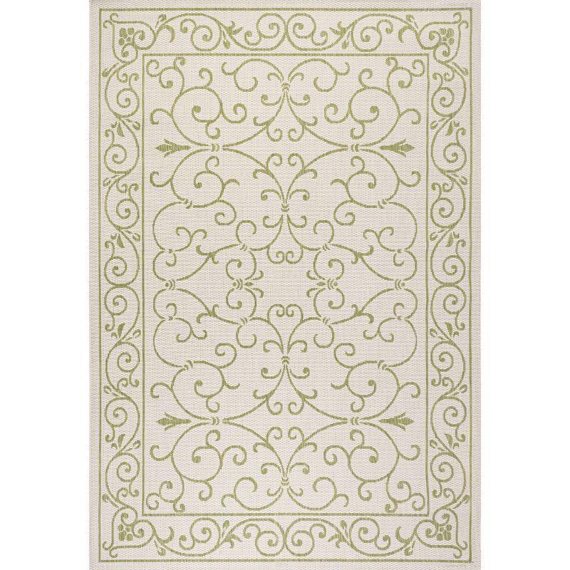 Charleston Vintage Filigree Cream and Green 9' x 12' Indoor/Outdoor Rug