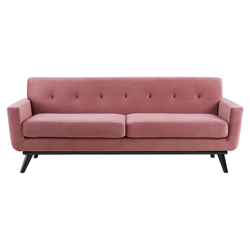 Dusty Rose Velvet Tufted Sofa with Removable Cushions, 91"