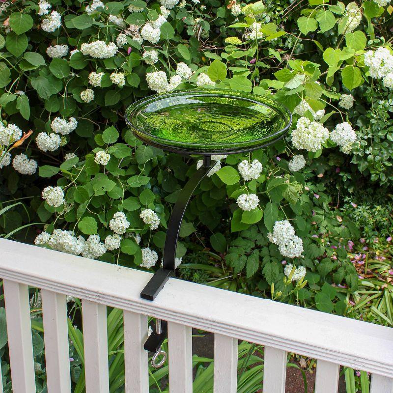 Achla Designs 13.7" x 19.5" x 14" Reflective Crackle Glass Birdbath Bowl with Rail Mount Bracket: Weather-Resistant, No Assembly Required