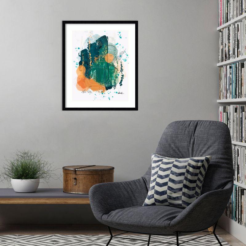 Wind in the Woods Teal and Orange Abstract Framed Print