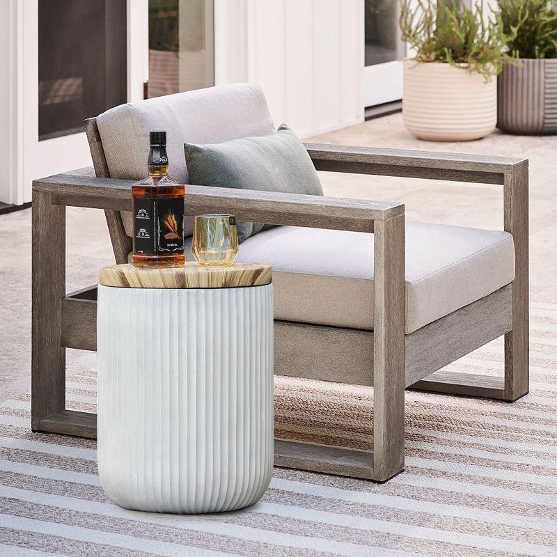 LuxenHome Round Cement Patio Side Table with Storage, Accent Table for Outdoor and Indoor Gray