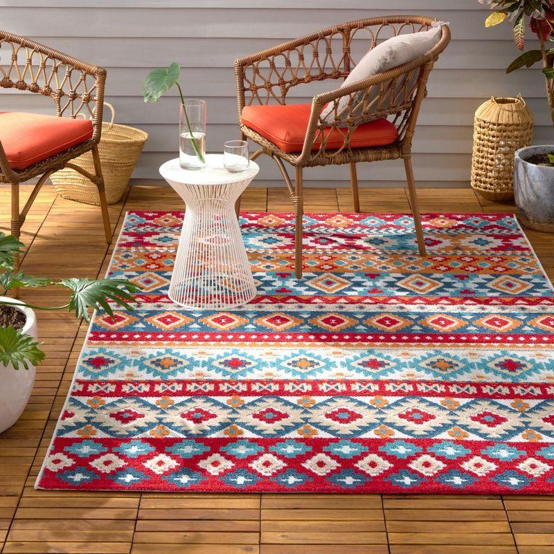 Dahlia Red and Multicolor Tufted Stripe Rectangular Rug