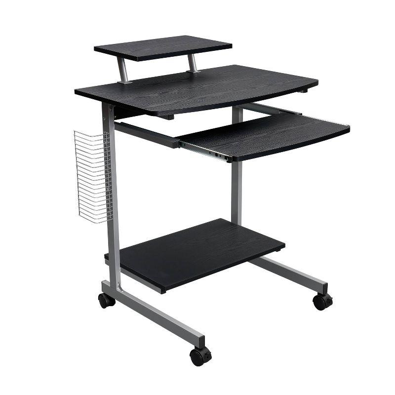 Espresso Compact Workstation Cart with Slide-Out Keyboard Tray