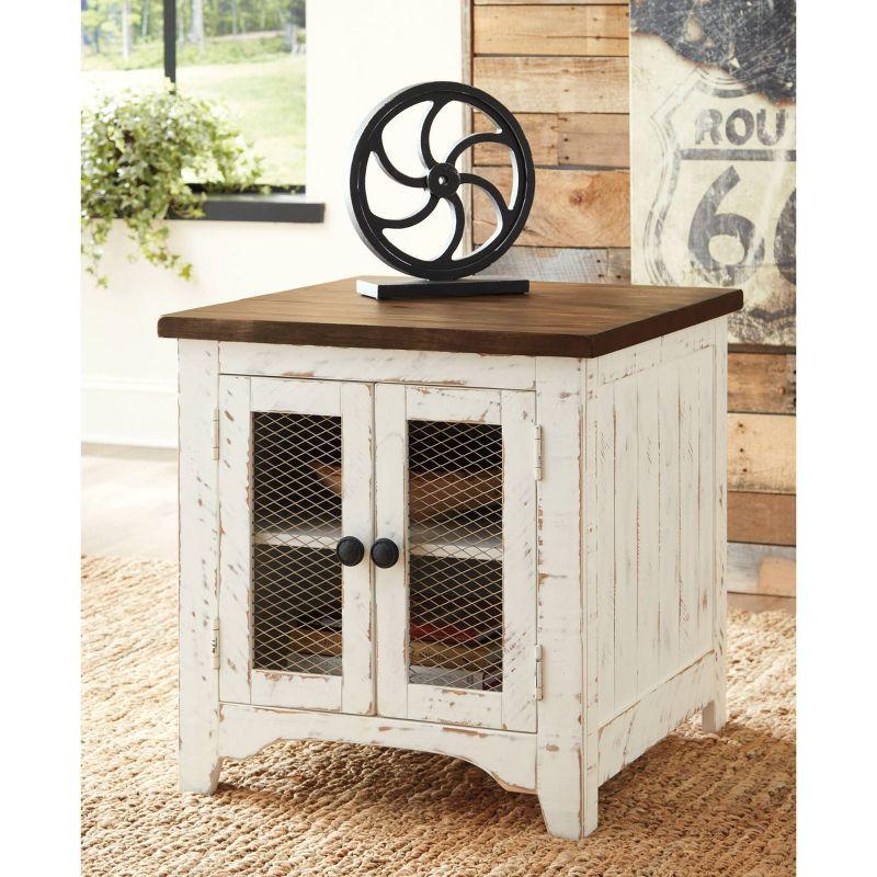 Wystfield End Table White/Brown - Signature Design by Ashley: Modern Style with Storage, Wood Legs & Double Doors