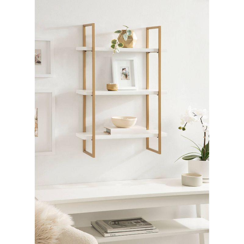20" x 30" Leigh Wood and Metal Wall Shelf White/Gold - Kate & Laurel All Things Decor