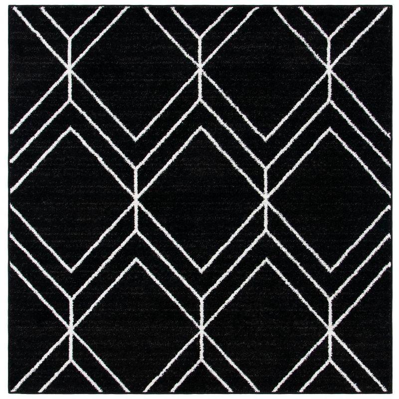 Black and Ivory Geometric 8' x 8' Square Synthetic Area Rug