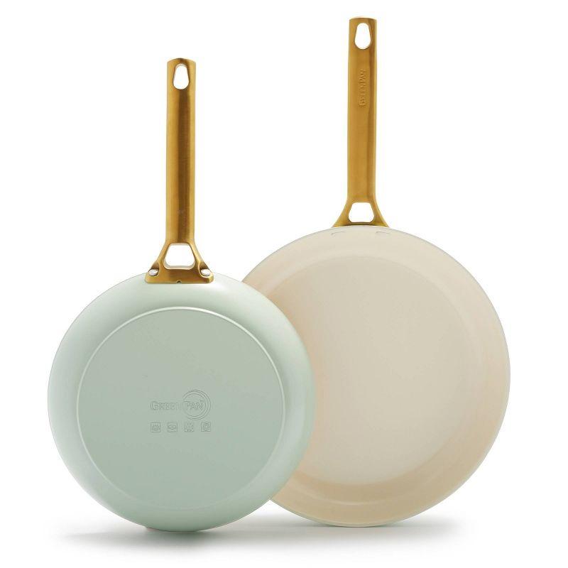 Mint and Cream Ceramic Nonstick Frying Pan Set with Gold Handles