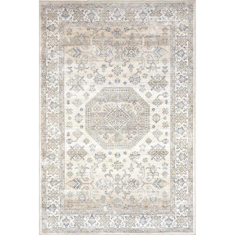 Nuloom Darby Medallion 9x12 Spill Proof Machine Washable Indoor Area Rug for Living Room Bedroom Dining Room, Beige/Ivory