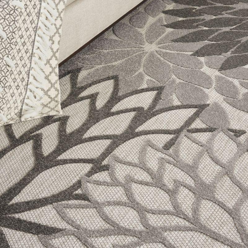 Nourison Aloha Floral Bloom Flatweave High-Low Indoor Outdoor Area Rug Silver Grey 7' x 10'