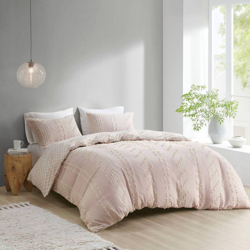 Blush Cotton Jacquard Full/Queen Duvet Cover Set