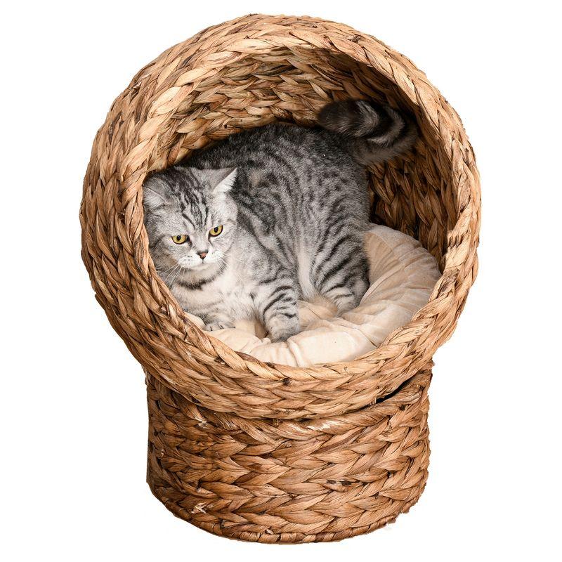 PawHut 20" Natural Braided Elevated Cat Bed Basket House Chair Sofa With Cushion