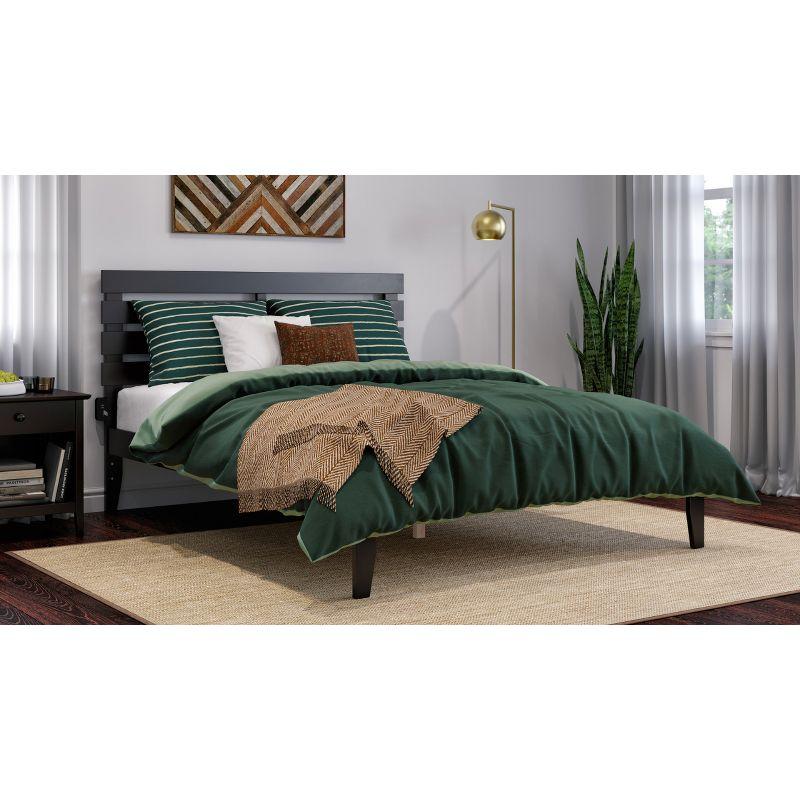 Oxford Grey Queen Platform Bed with USB Charger and Wood Headboard