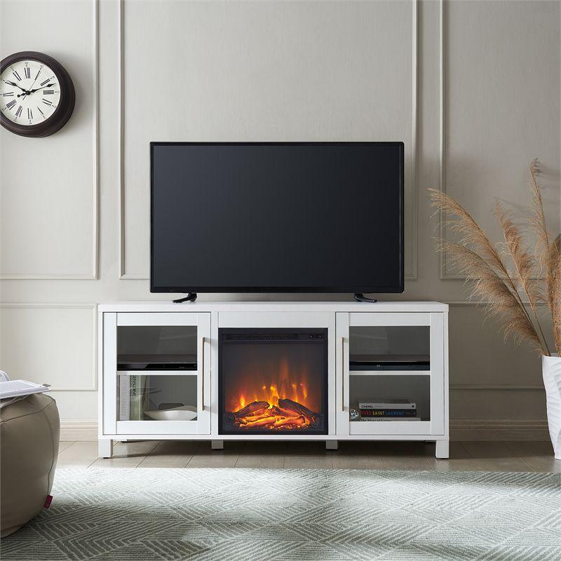 White TV Stand with Log Fireplace Insert - Henn&Hart