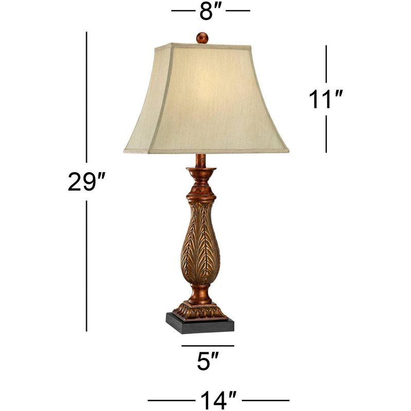 Regency Hill Traditional Table Lamps 29" Tall Set of 2 Two Tone Gold Leaf Linen Rectangular Bell Shade for Living Room Family Bedroom