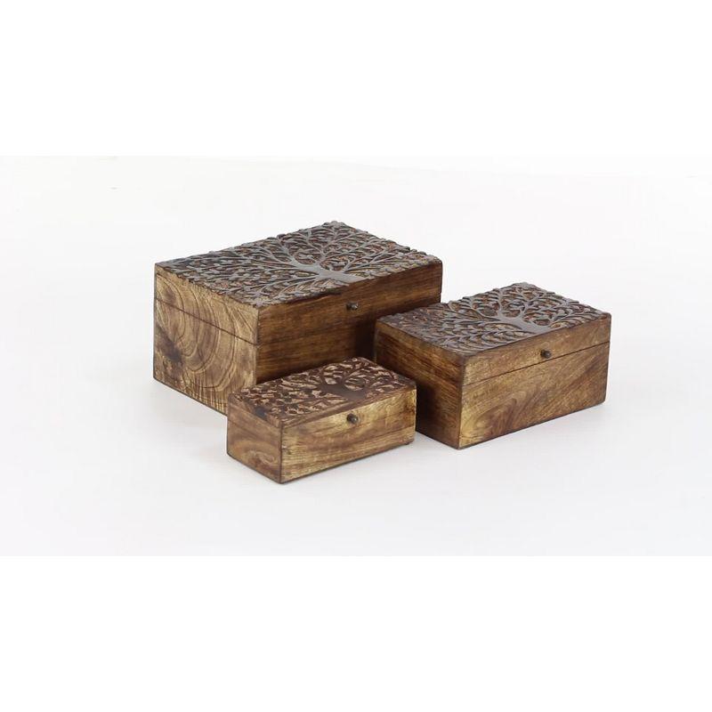 Olivia & May Set of 3 Rustic Carved Mango Wood Boxes : Handmade Keepsake Storage