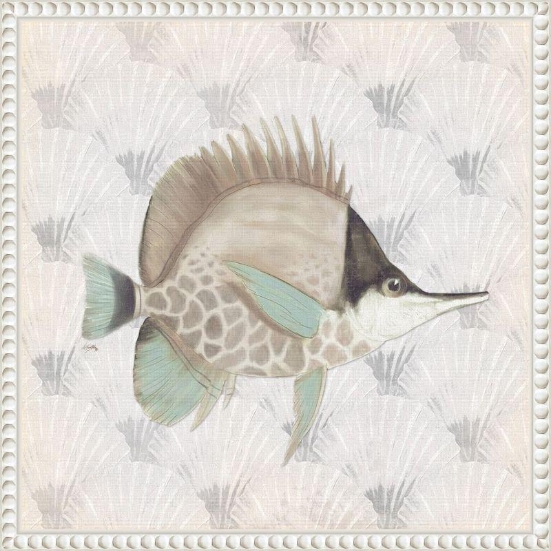 Neutral Vintage Fish III Canvas Wall Art with White Floater Frame