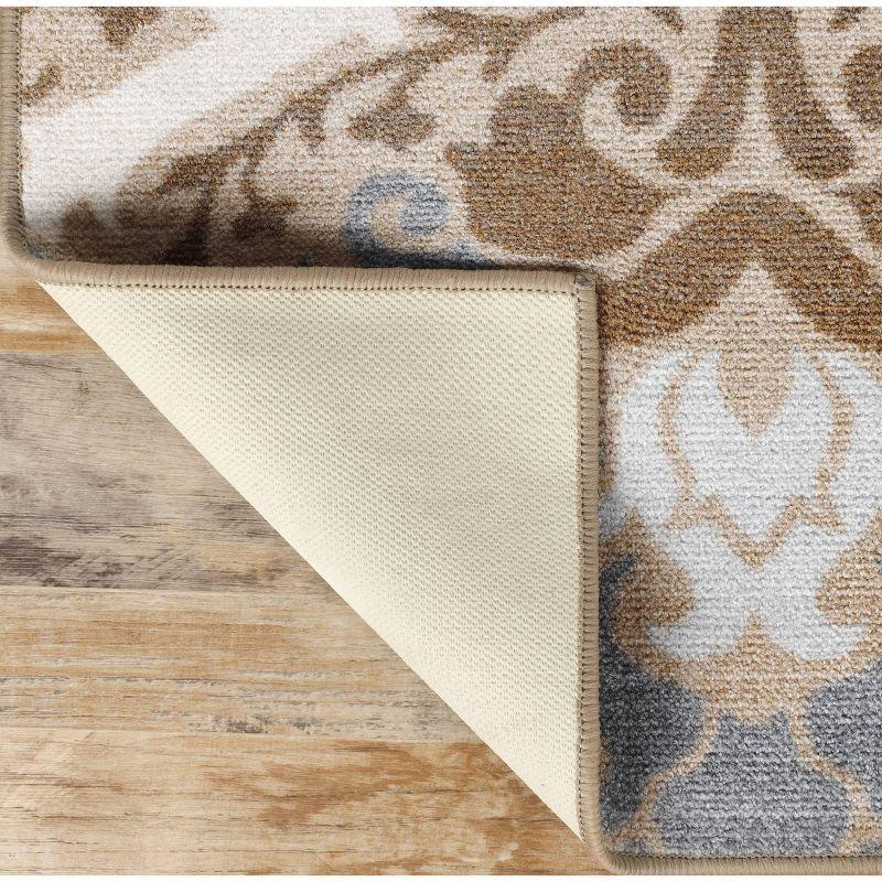 Vintage Floral Damask Non-Slip Washable Indoor Runner or Area Rug, 4'x6', Taupe - Blue Nile Mills