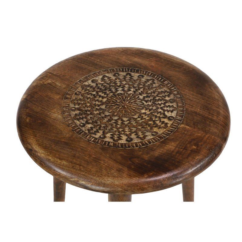 Carved Mango Wood Tripod Table Brown - Olivia & May: Handmade, Indoor, Rustic Style, 100 lbs Max