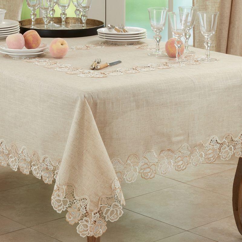 Natural Beige Floral Lace Rose Border Square Tablecloth