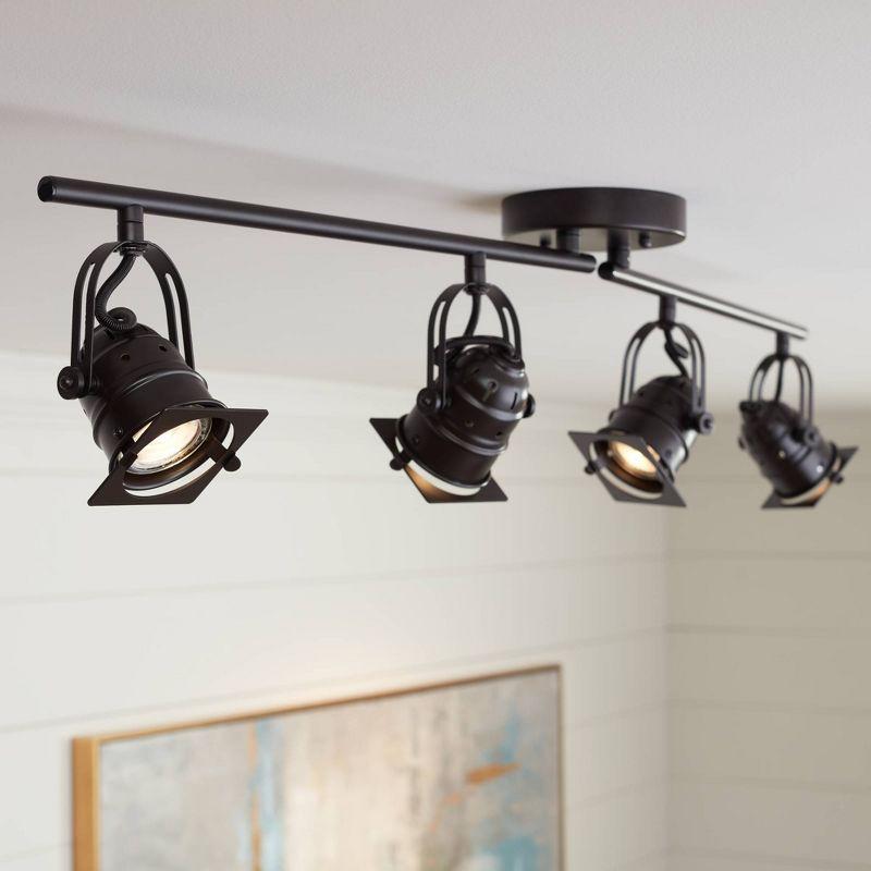 Pro Track Hamilton 4-Head LED Ceiling Track Light Fixture Kit Swing Arm Spot Light GU10 Black Bronze Finish Modern Kitchen Bathroom 23 1/4" Wide