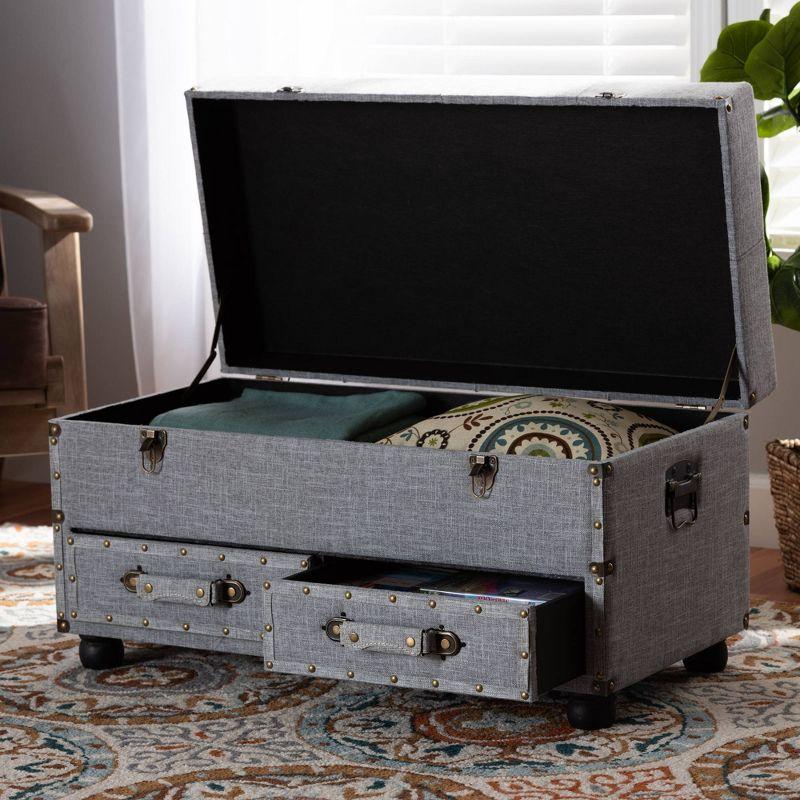 Flynn Fabric Upholstered 2 Drawer Storage Trunk Ottoman Gray/Black - Baxton Studio