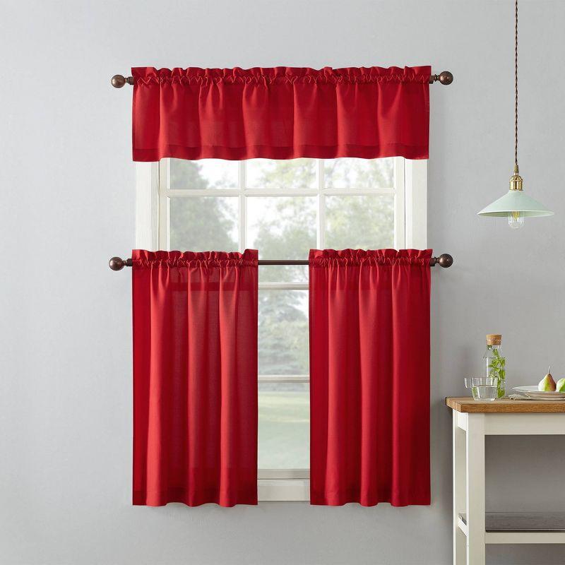 Martine Microfiber Semi Sheer Rod Pocket Kitchen Curtain Valance and Tiers Set - No. 918