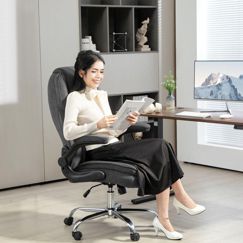HOMCOM Executive Office Chair, Fabric Comfy Computer Desk Chair with Swivel Wheels, Flip-up Armrest, Adjustable Height, Charcoal Gray