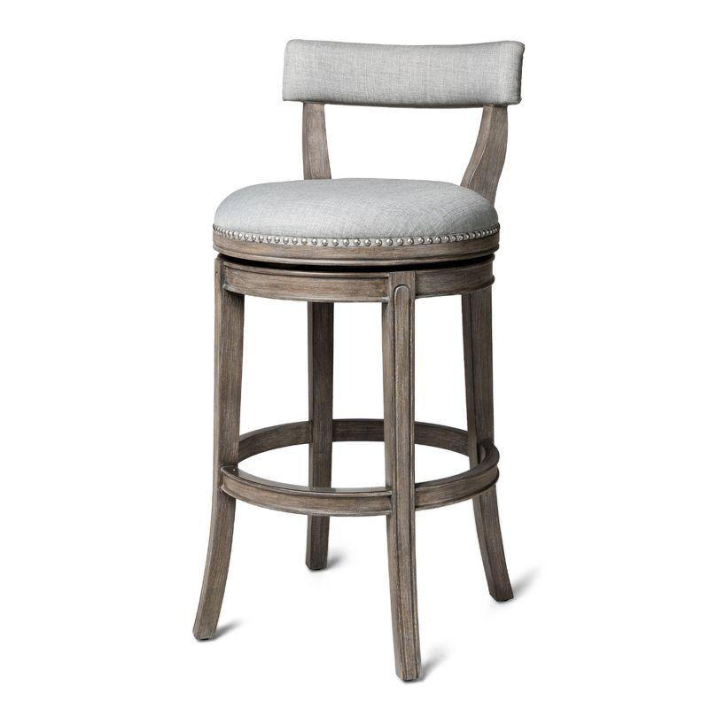 Alexander Reclaimed Oak Swivel Bar Stool with Ash Grey Upholstery