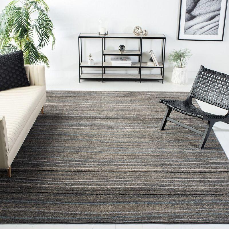 Silver and Beige Striped Synthetic Outdoor Area Rug