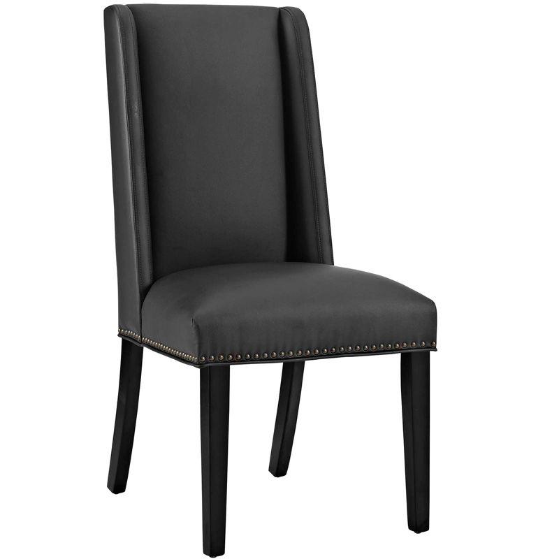 Elegant Baron High-Back Black Leather Side Chair with Nailhead Trim