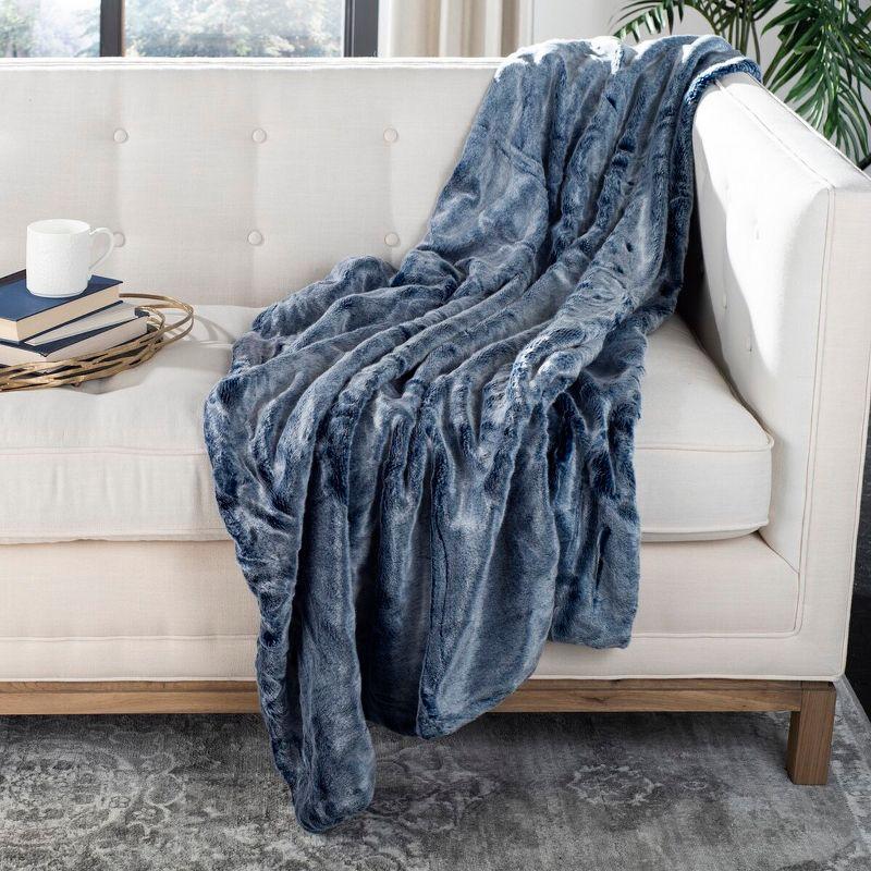 Blue and White Faux Fur Reversible Throw Blanket