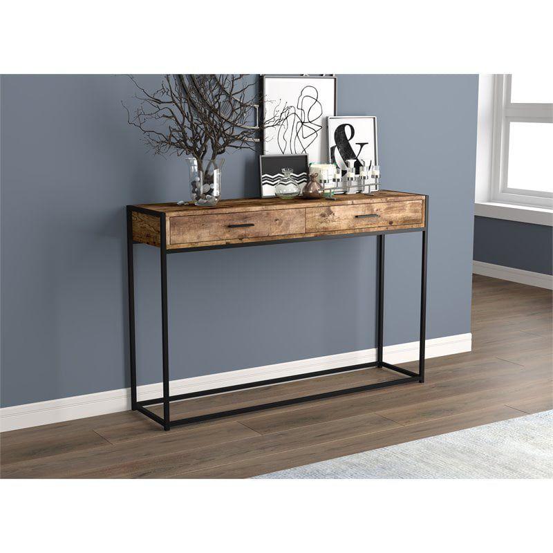 Safdie & Co. 48"L 2-Drawers Black Metal Console Table in Brown Reclaimed Wood