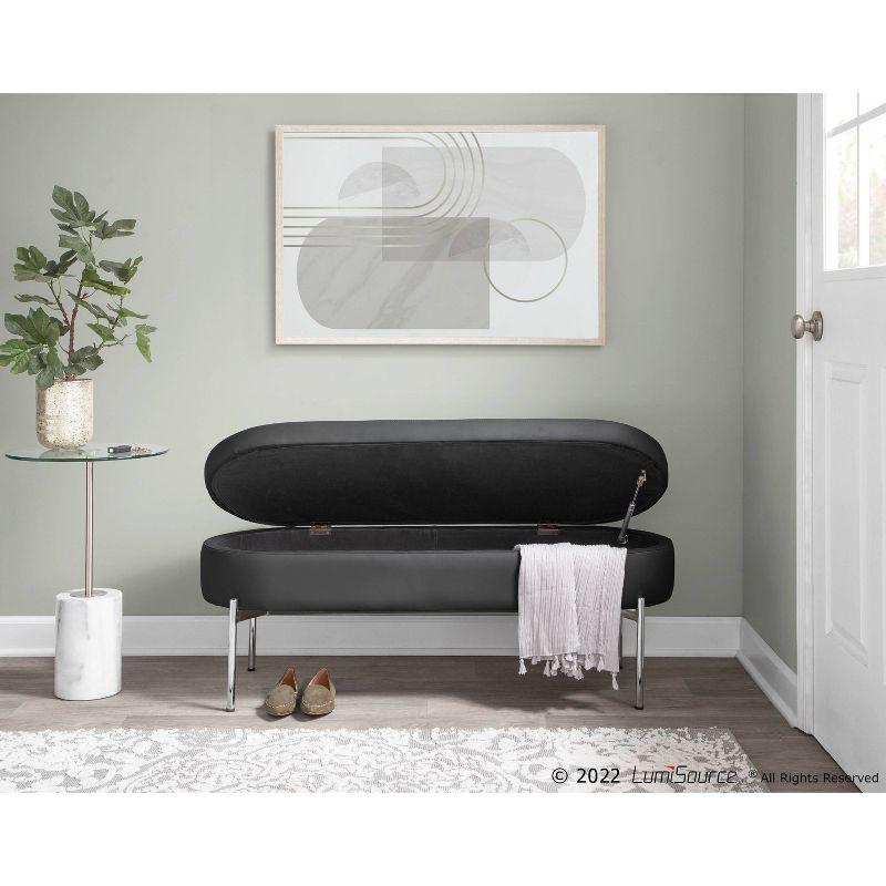 Chloe 49'' Black Faux Leather Storage Bench with Chrome Base