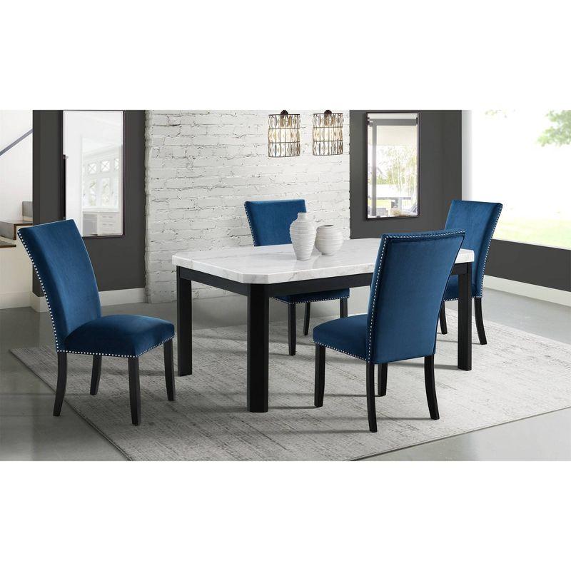 Picket House Furnishings Celine Marble Standard Height Dining Table White: Chic Black Base, Seats 4