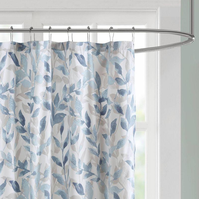 Madison Park Leisha Botanical Printed Shower Curtain Blue: Madison : Microfiber, Machine Washable, Non-Slip Backing