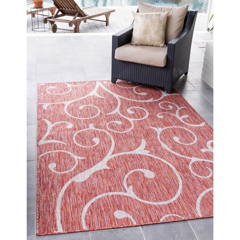 Unique Loom 4' 1 x 6' 1 Rectangle Indoor/Outdoor Botanical Rust Red Area Rug