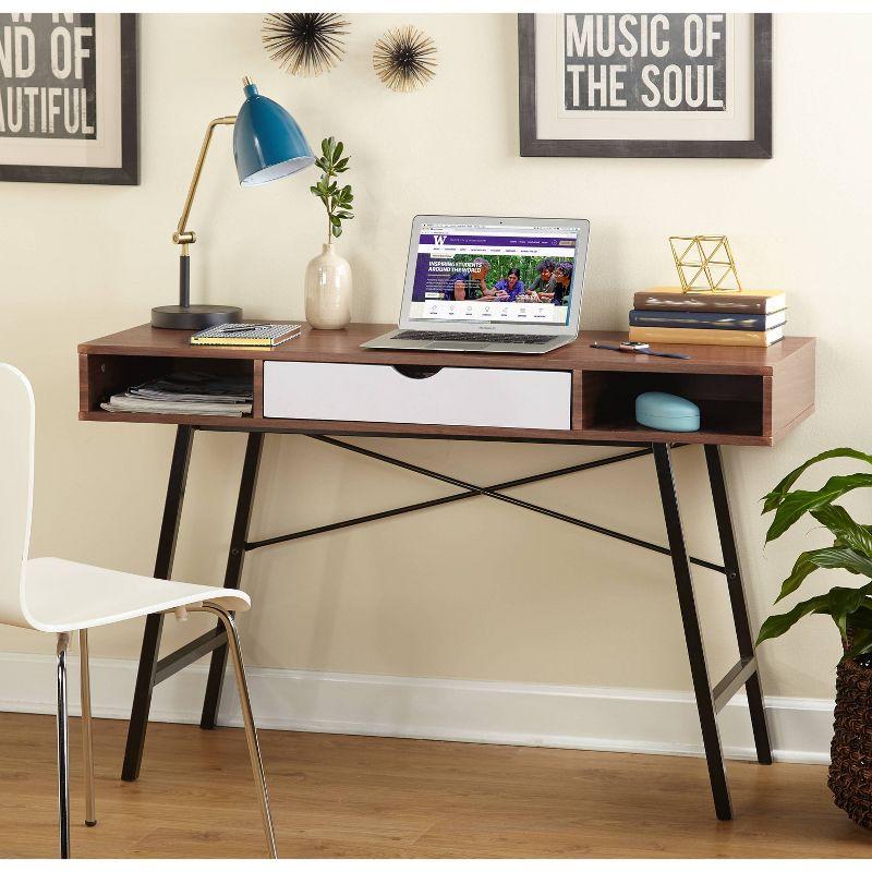 Edison Mid-Century Modern Writing Desk Espresso/Black - Buylateral: Home Office, Metal Frame, Cubbies