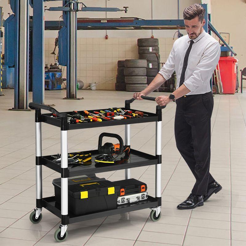 Costway 3-Shelf Service Cart Aluminum Frame 490lbs Capacity with Casters & Handles