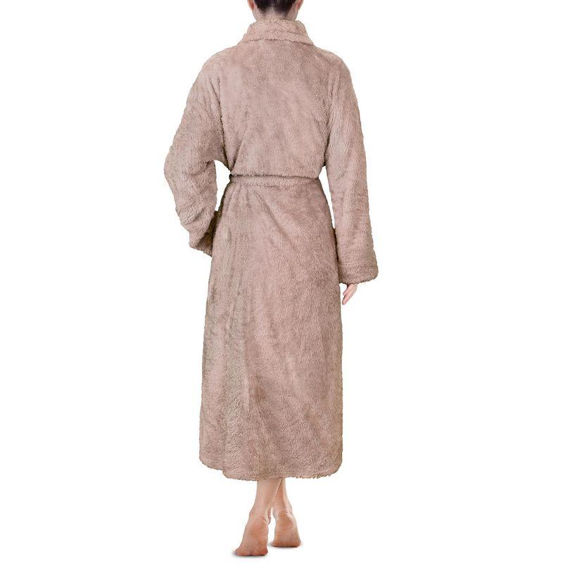 PAVILIA Premium Womens Plush Soft Robe Fluffy Warm, Fleece Faux Shearling Shaggy Bathrobe (Taupe, Large-X-Large)