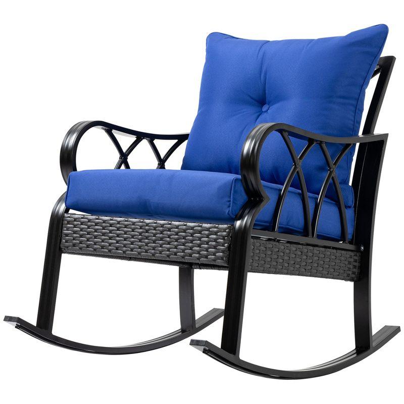 Mercer41 Outsunny Outdoor Wicker Rocking Chair with Padded Cushions, Aluminum Furniture Rattan Porch Rocker