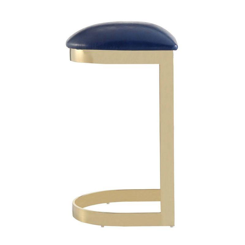 Aura 30'' Blue Faux Leather and Polished Brass Metal Barstool Set