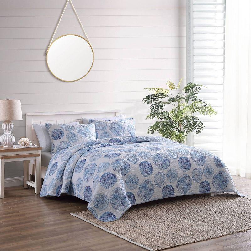 Tommy Bahama Ocean Isle Blue Cotton Reversible Quilt Set