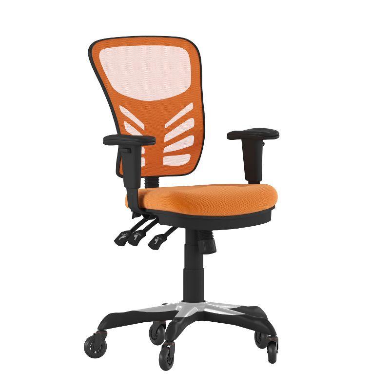 Flash Furniture Nicholas Mid-Back Orange Mesh Multifunction Executive Swivel Ergonomic Office Chair with Adjustable Arms and Transparent Roller Wheels