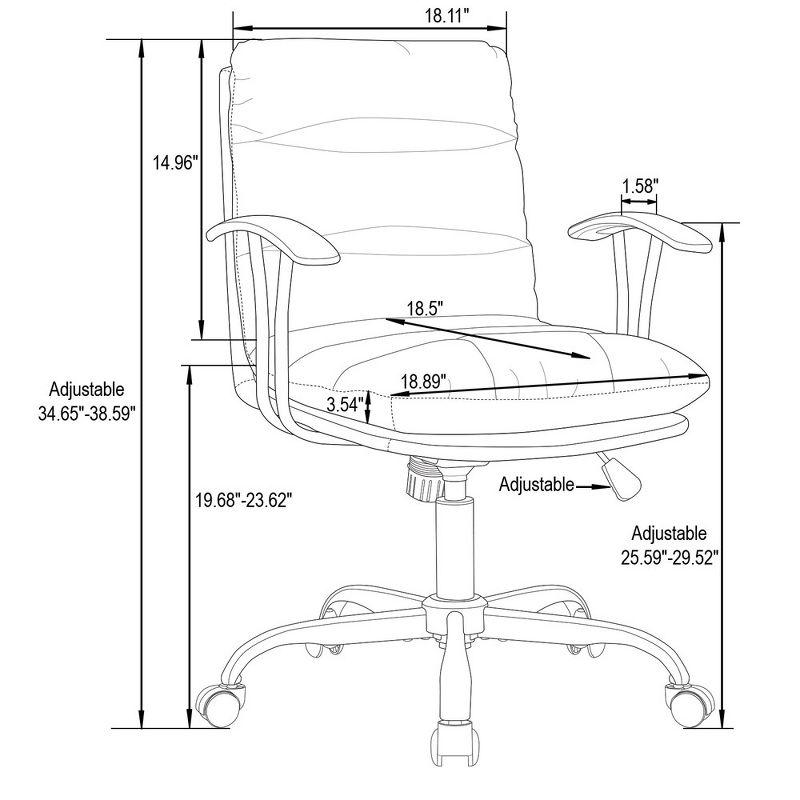 LeisureMod Regina Office Chair Upholstered in Leather with Adjustable Height, Swivel, and Tilt